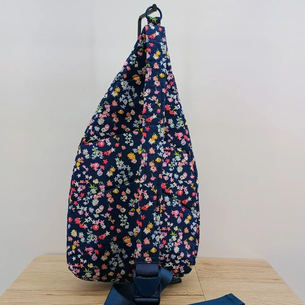 Vera Bradley Essentials Sling Backpack Scattered Wildflowers Navy Blue Quilted